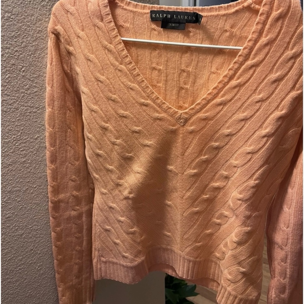 Ralph Lauren Light Peachy Cashmere V-Neck Sweater